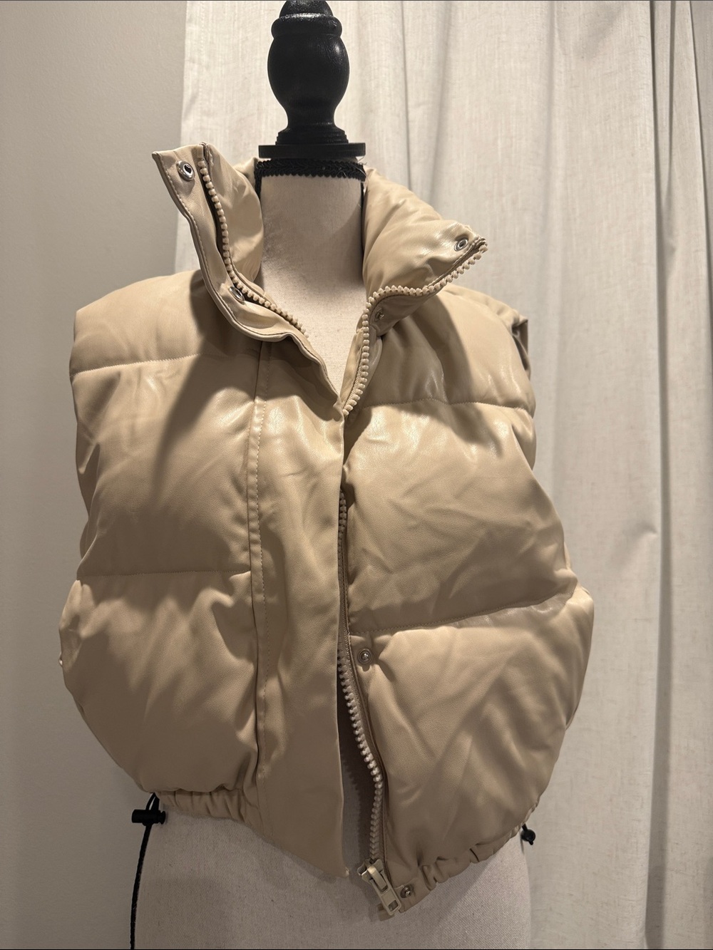 M Size Cream Faux Leather Women’s vest